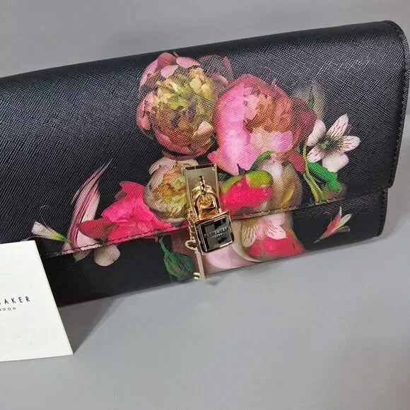 Ted Baker Cyra Floral Black Crossbody Clutch Bag Lock & Key Assessories New $175 - Picture 4 of 10